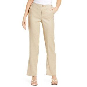 NWT Womens Size 14 14x31 1/2 NYDJ Marilyn Beige Linen Blend Trouser Pants NEW